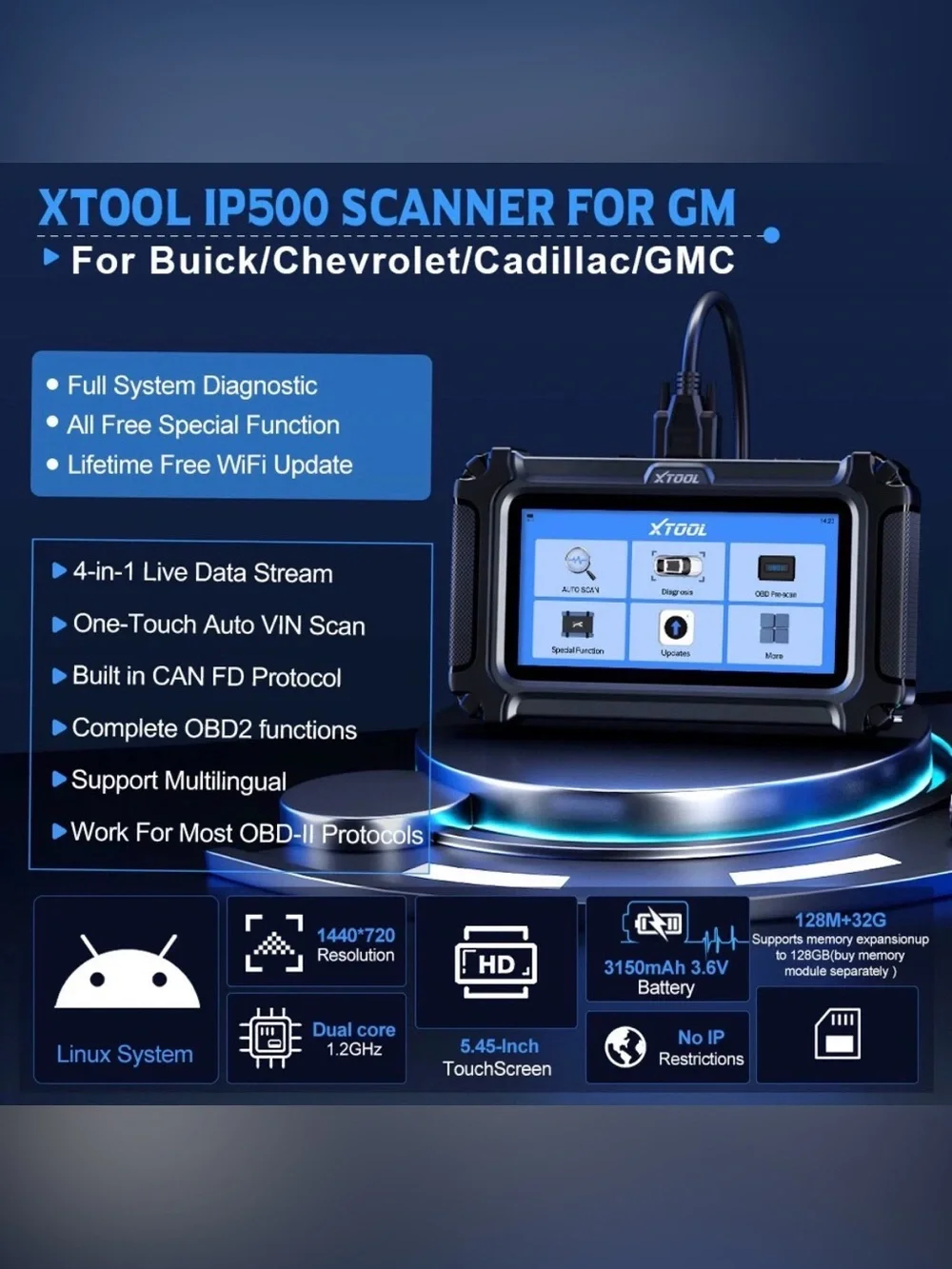 XTOOL IP500 For GM All System Bidirectional Car OBD2 Scanner Diagnostic Tool ABS